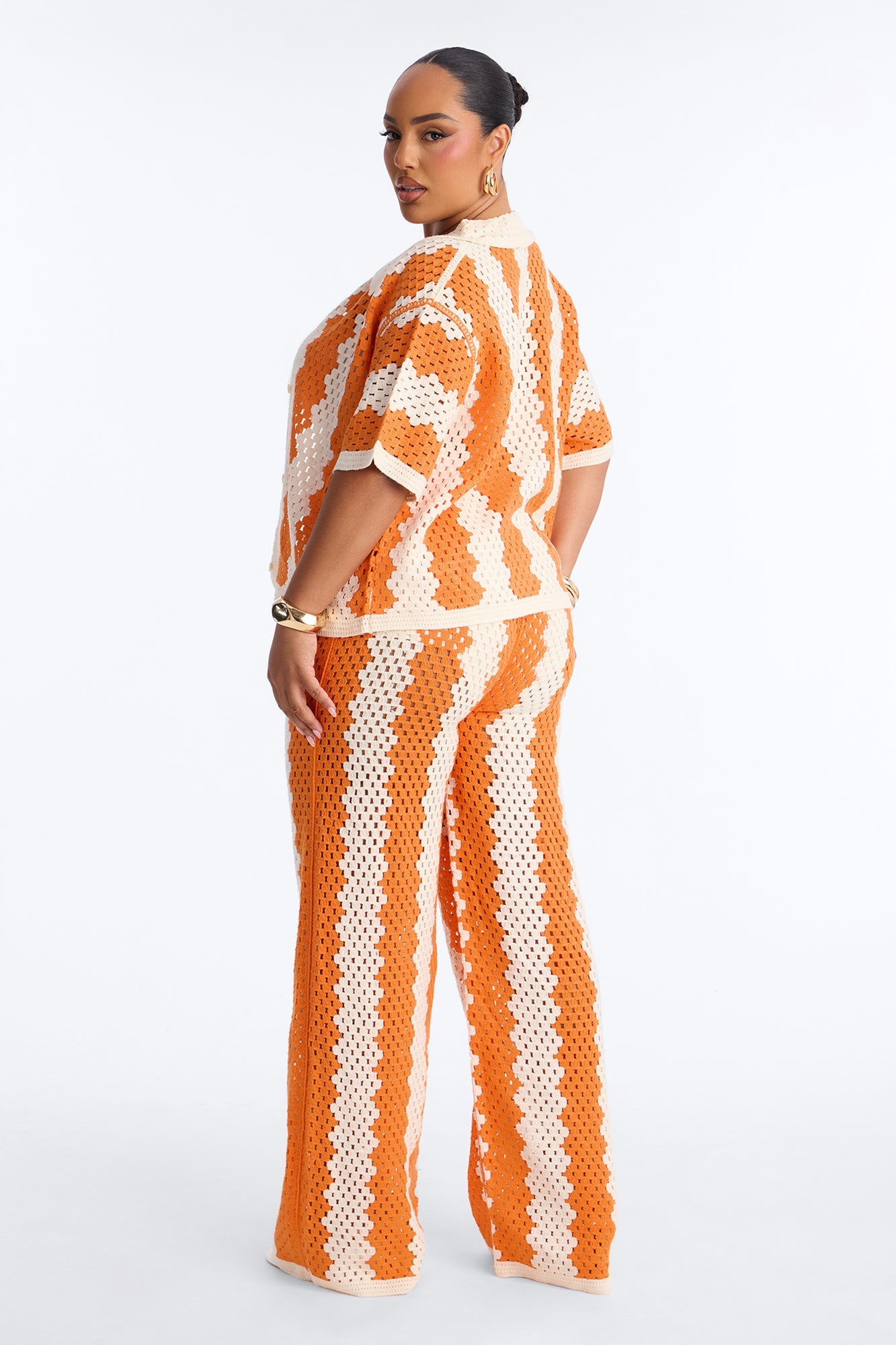 Shoreline Symphony Crochet Pant Set - Orange/combo