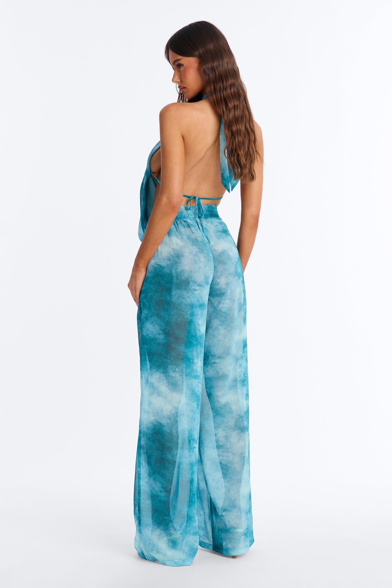 Island Goddess Halter Cut Out Jumpsuit - Teal