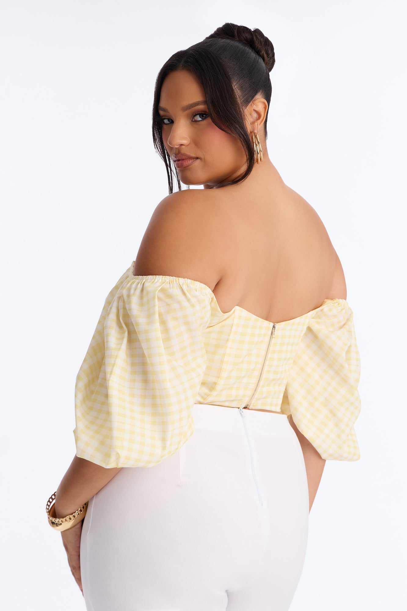Sweet Like This Puff Sleeve Gingham Corset - Yellow/combo