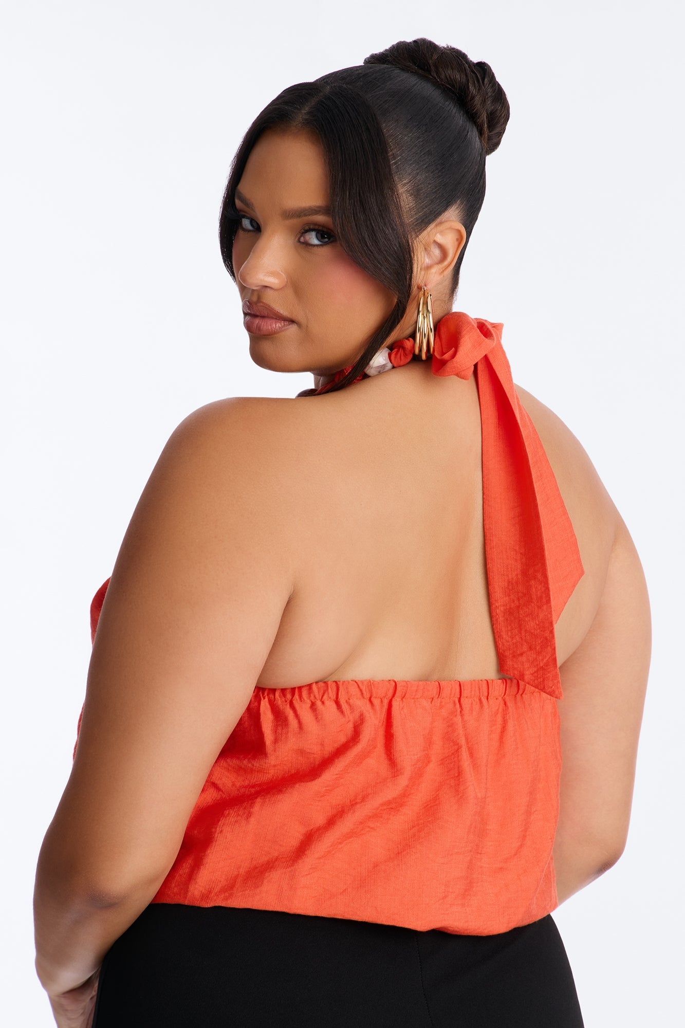 Beach Breeze Beaded Linen Halter Top - Orange