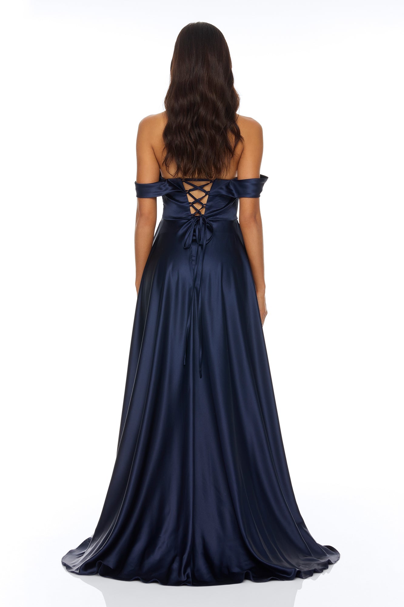 Grayson Off Shoulder Satin Maxi Dress - Navy