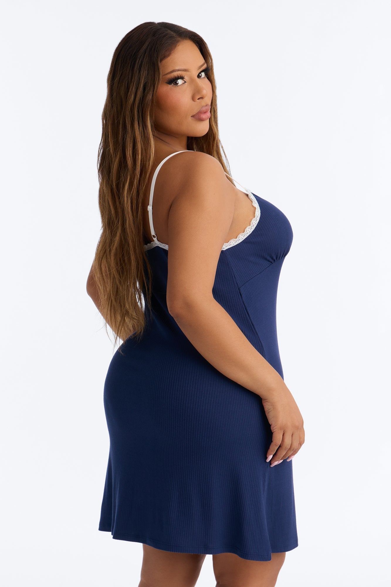 Getting Sleepy Ribbed Sleep Gown - Navy