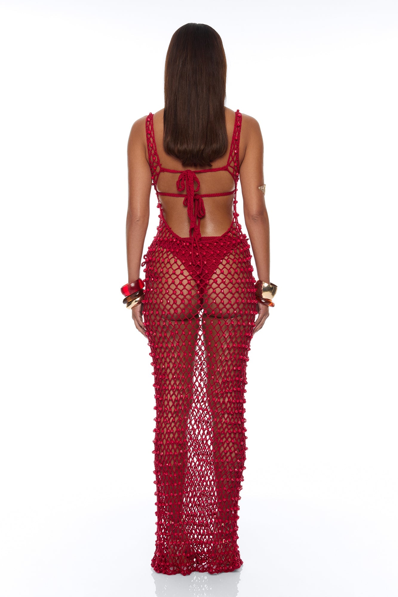 Alondra Crochet Maxi Dress Cover Up - Burgundy