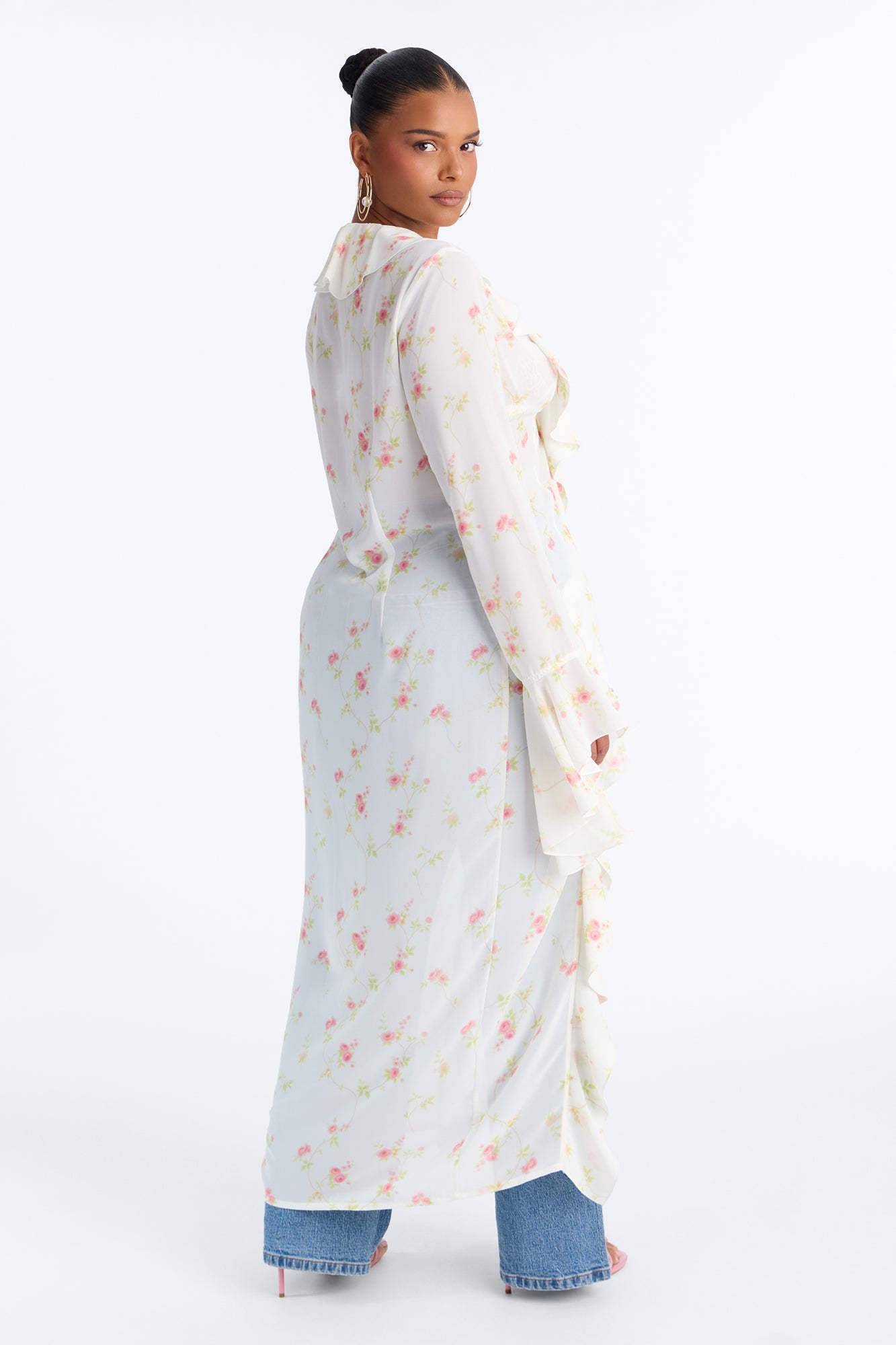 Pure Confidence Ditsy Floral Tie Front Maxi Top - Sage/combo