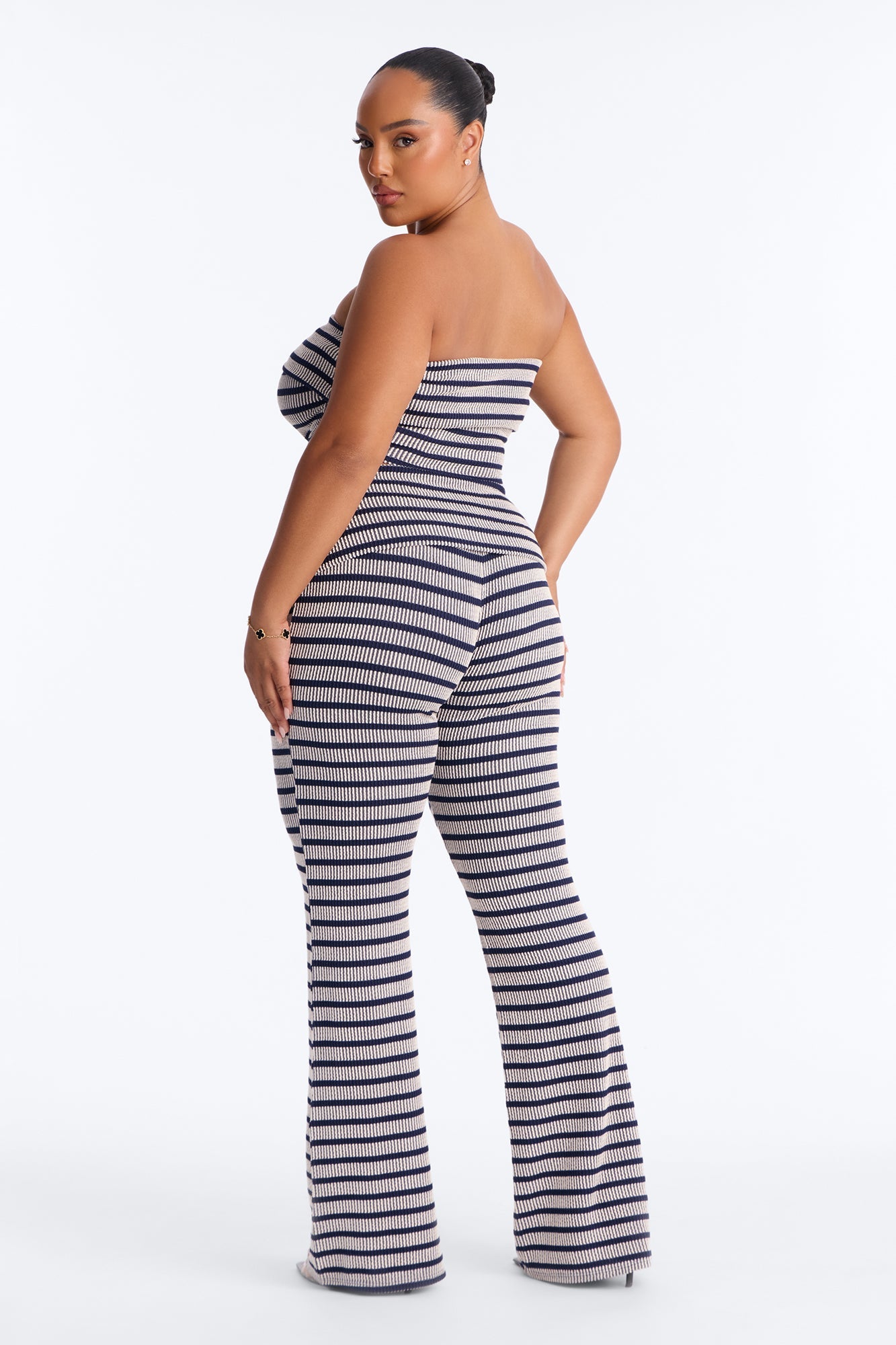 Melody Jacquard Striped Pant Set - Navy/combo