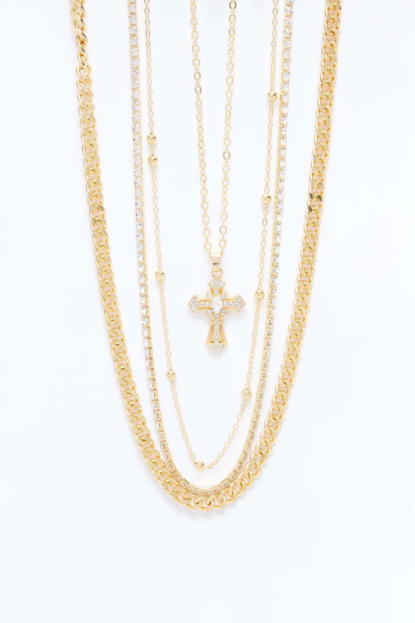 High Values Rhinestone Layered Necklace - Gold