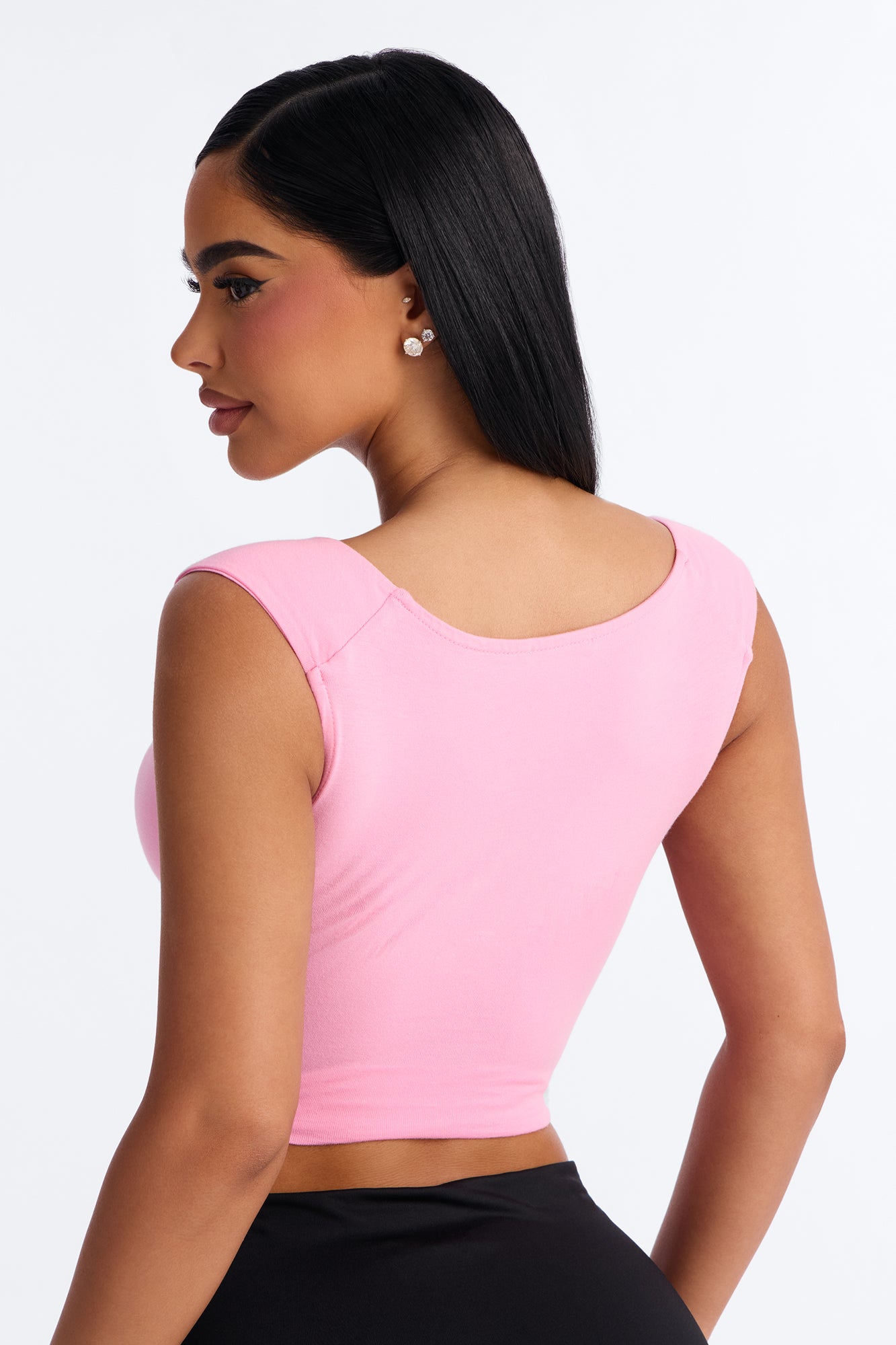 Boat Neck Baby Tee With Side Ruching - Pink