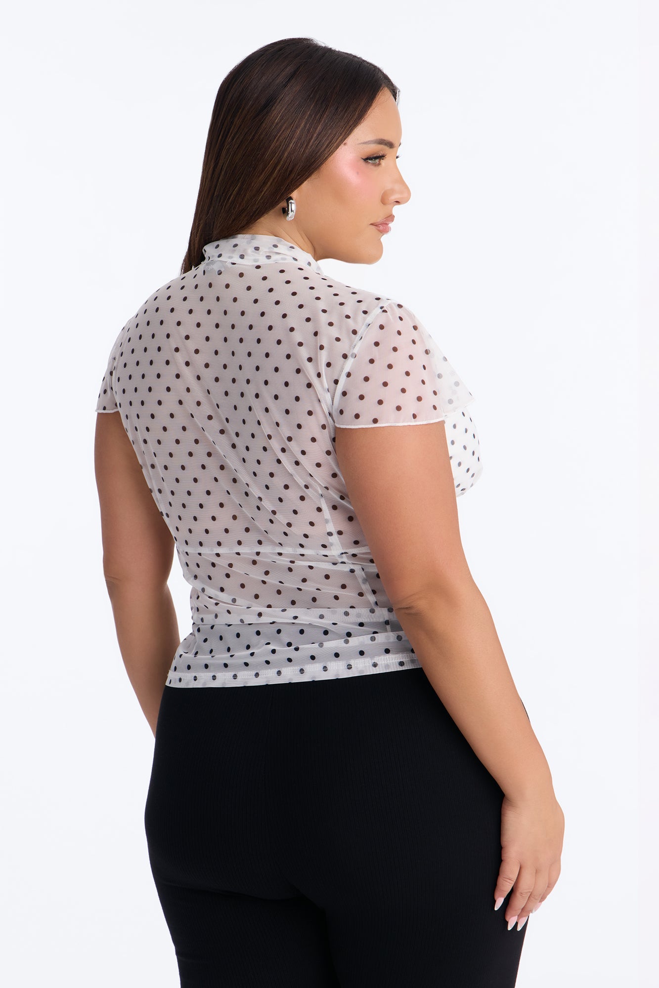 Arabelle Polka Dot Mesh Short Sleeve Top - White/Black