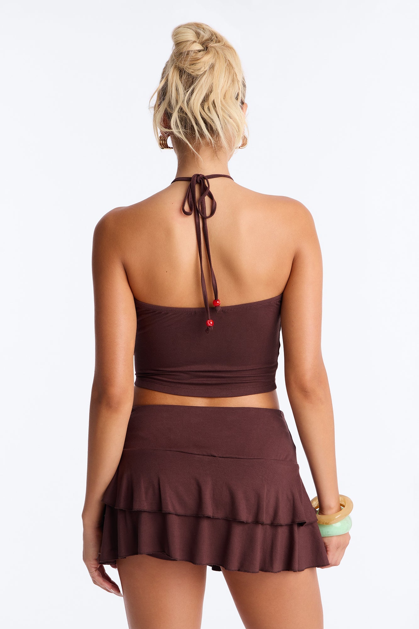 Keep Flattering Halter Ruffle Skirt Set - Chocolate