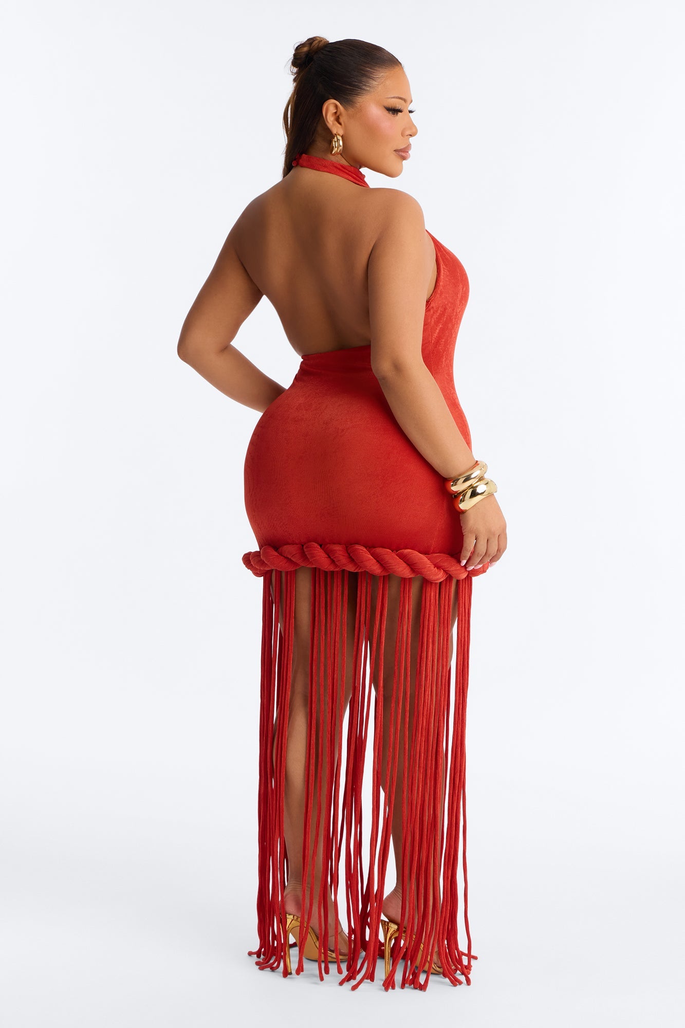 Summer Daze Fringe Slinky Maxi Dress - Rust