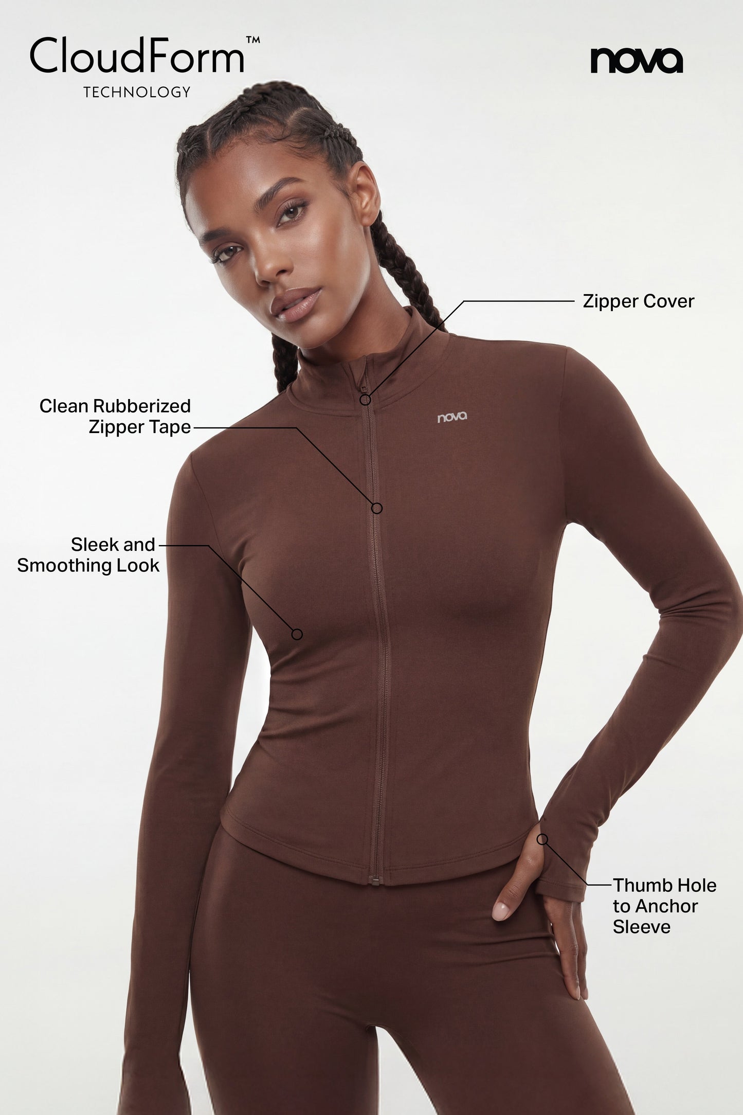 CloudForm™ Long Sleeve Full Zip Jacket - Brown Fashion Nova