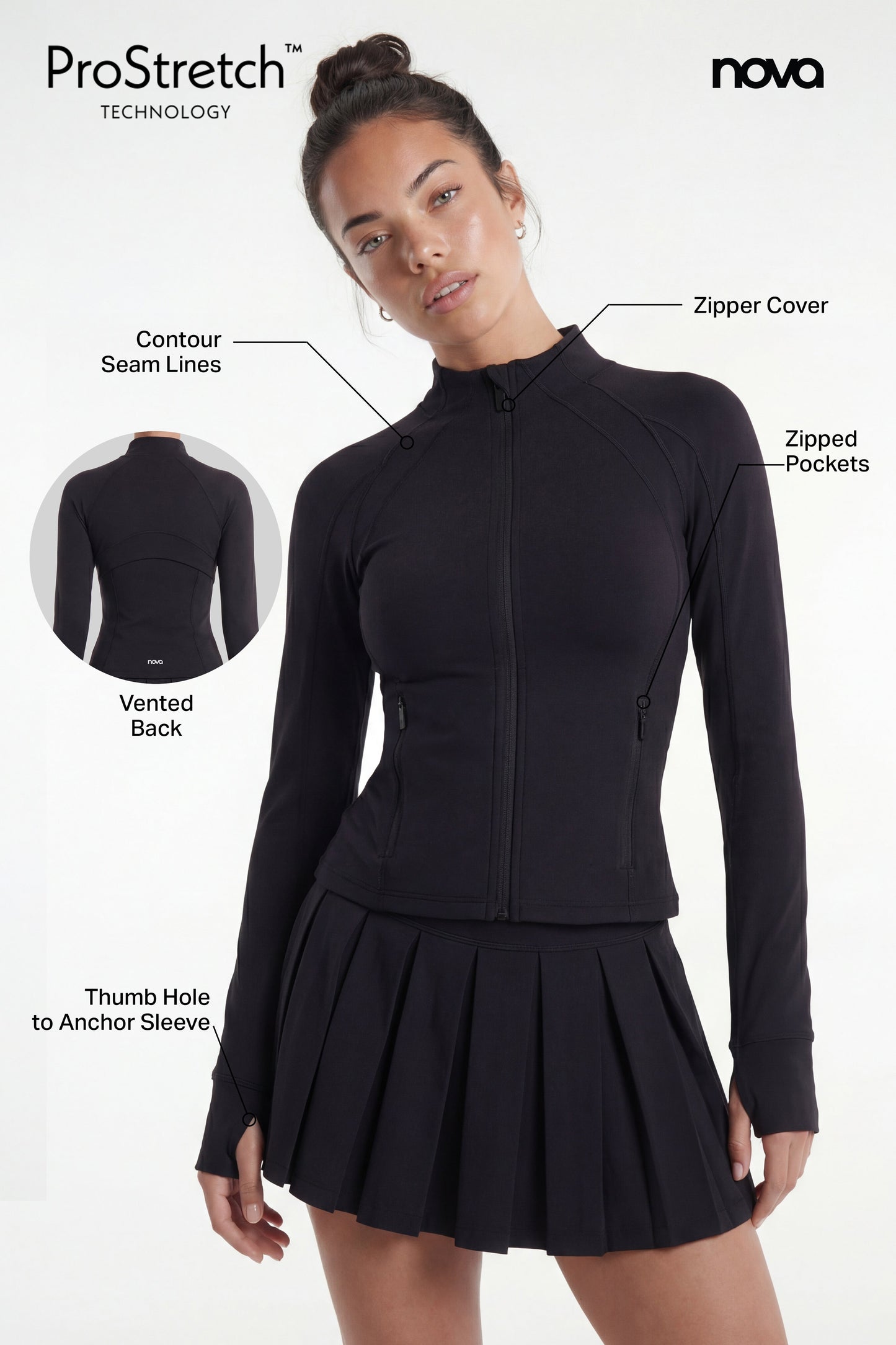 ProStretch™ Front Zip Sports Jacket - Black Fashion Nova