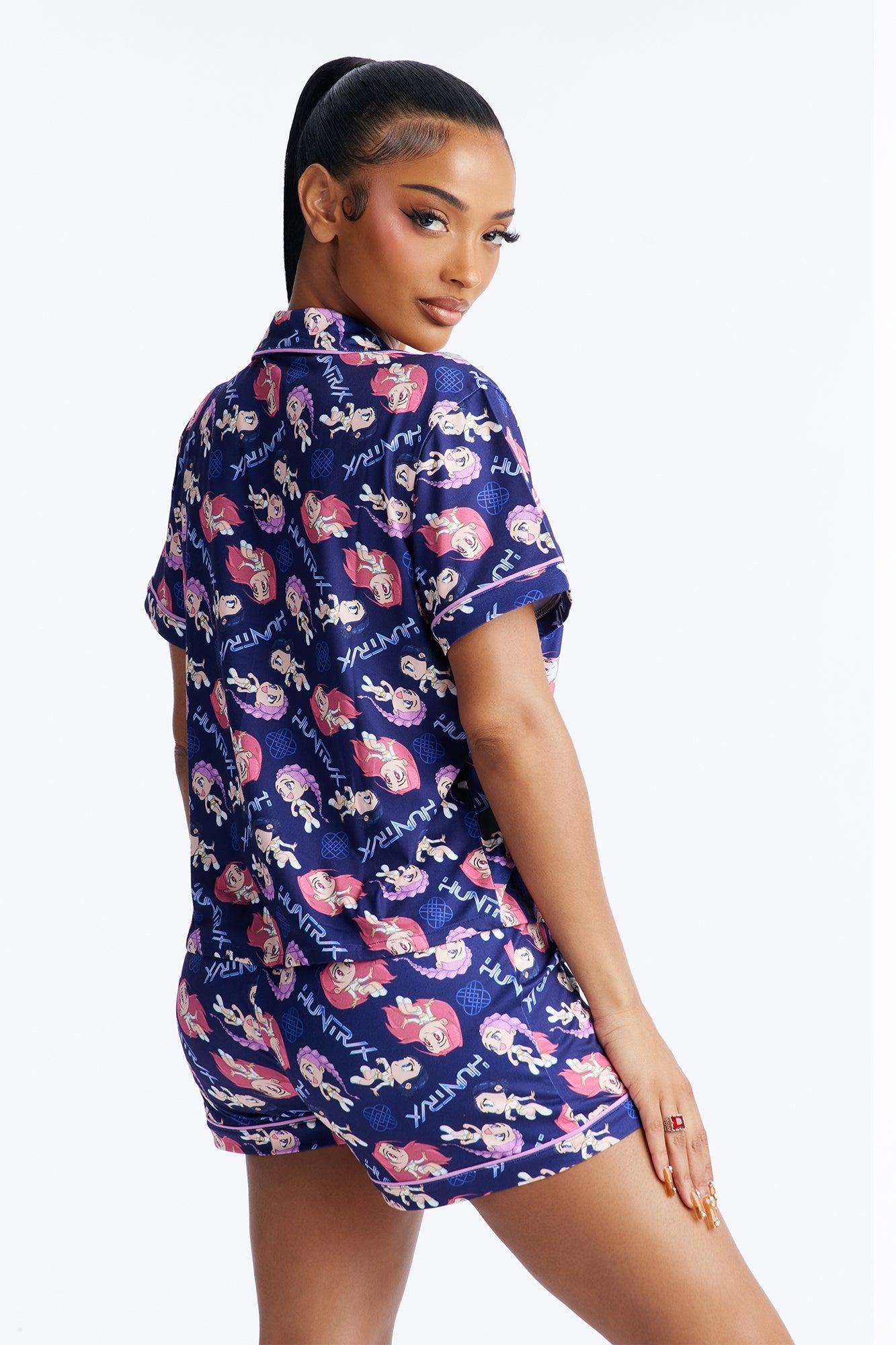 KPOP Demon Hunters Huntrix Notch Collar PJ Short Set - Multi Color