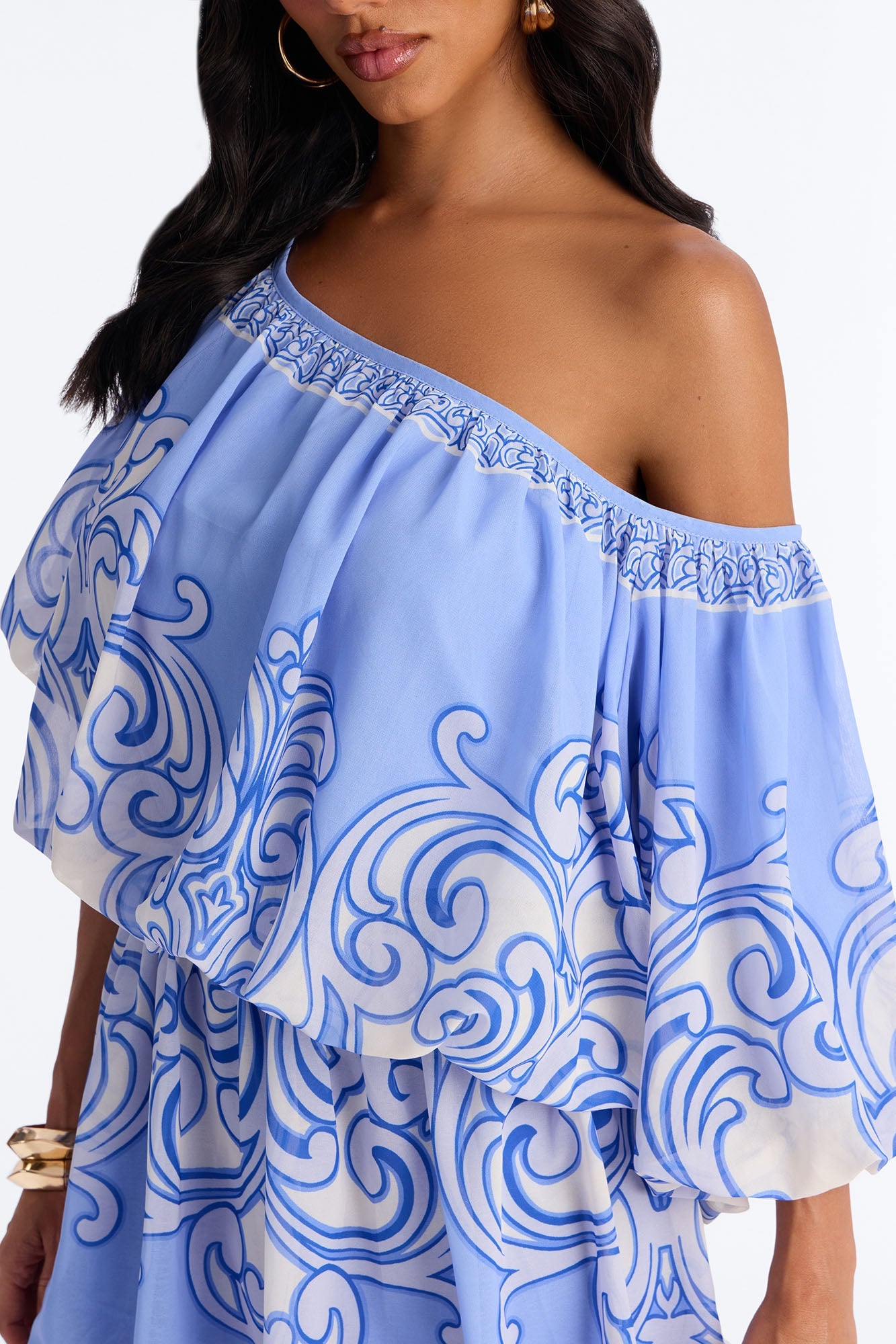 Imani One Shoulder Chiffon Mini Dress - Periwinkle