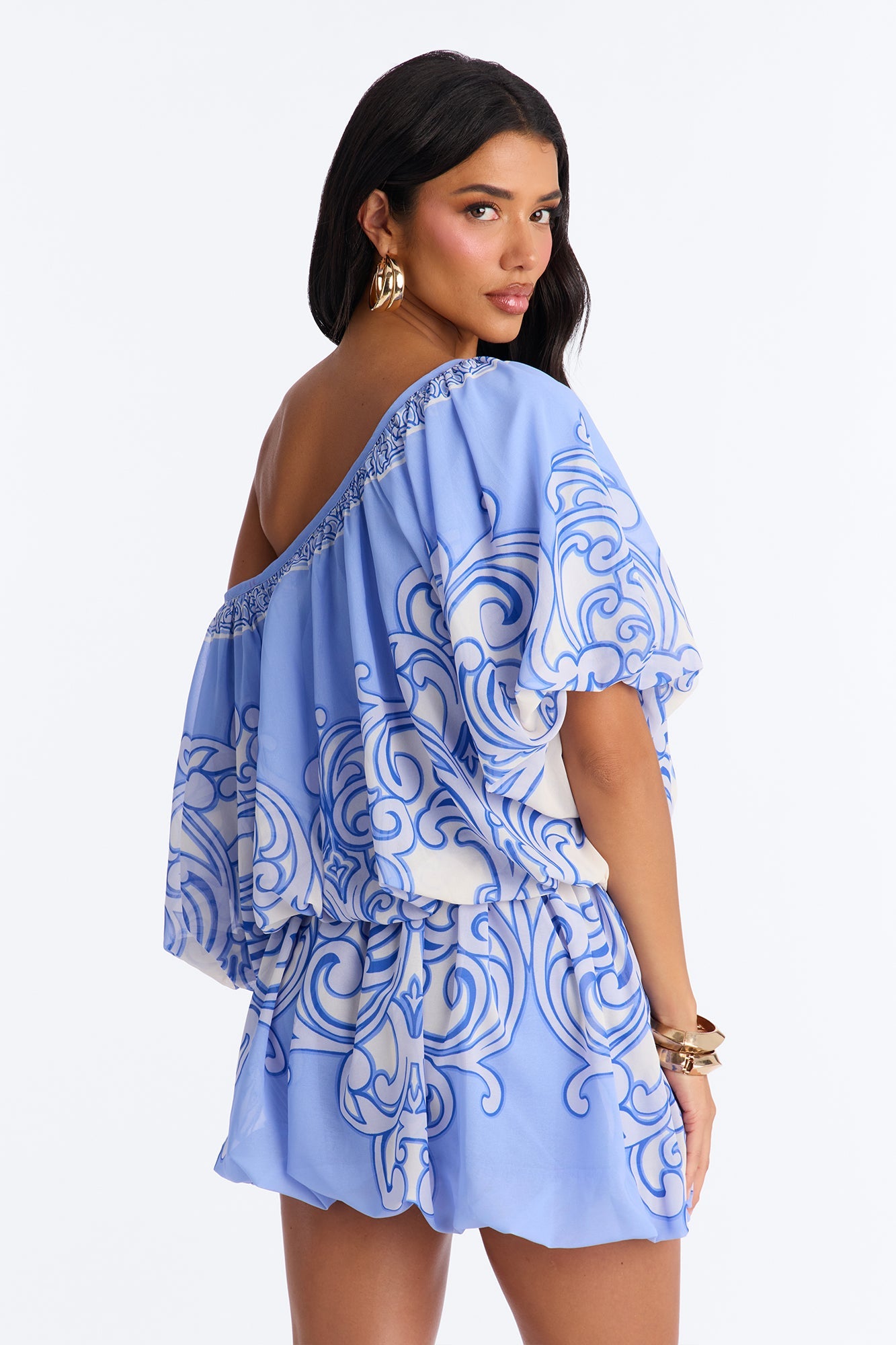 Imani One Shoulder Chiffon Mini Dress - Periwinkle