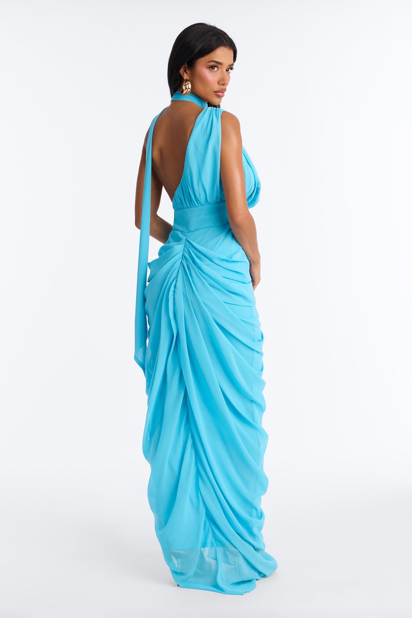 Main Character Ruched Chiffon Gown - Blue