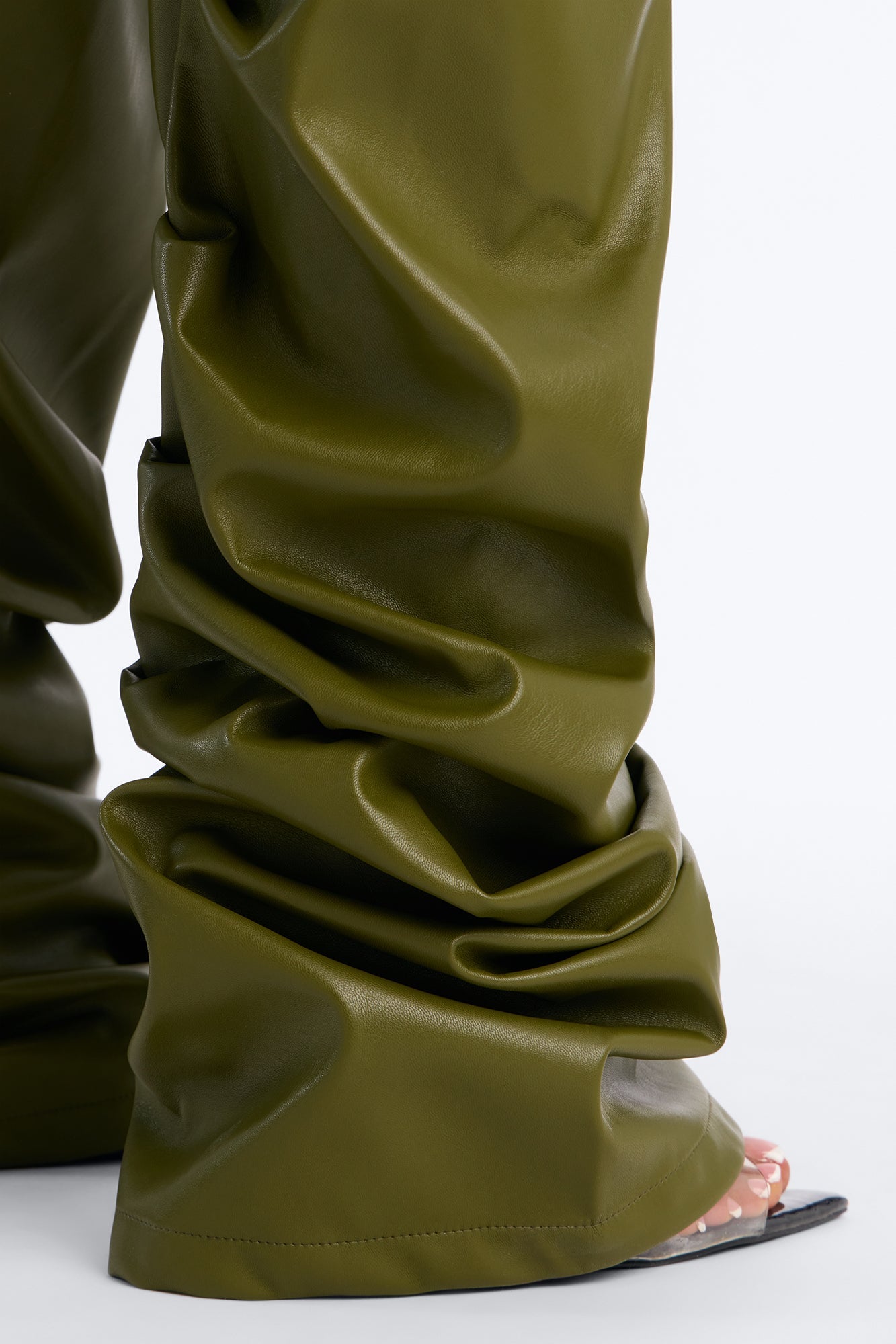 Making A Statement Faux Leather Stacked Pant 36 - Olive