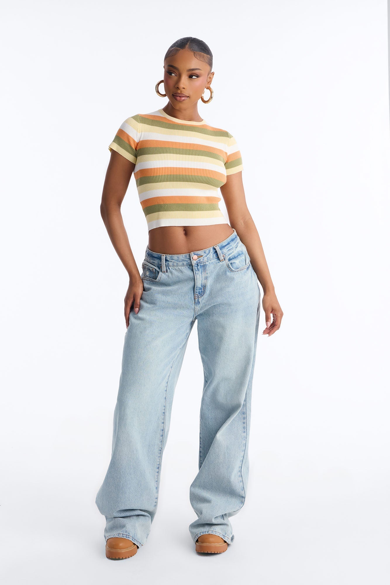 Under The Sun Striped Sweater Top - Multi Color