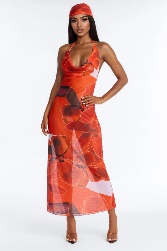 Just Say The Word Bikini And Coverup Set - Orange/combo Fashion Nova