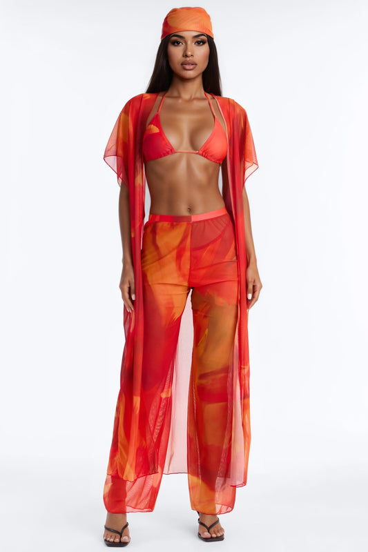 Katerina 5 Piece Ombre Bikini Kimono & Pant Set With Headscarf - Multi Color Fashion Nova