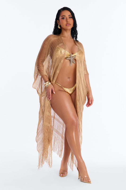 Letty Swim Cover Up Kimono - Gold Fashion Nova