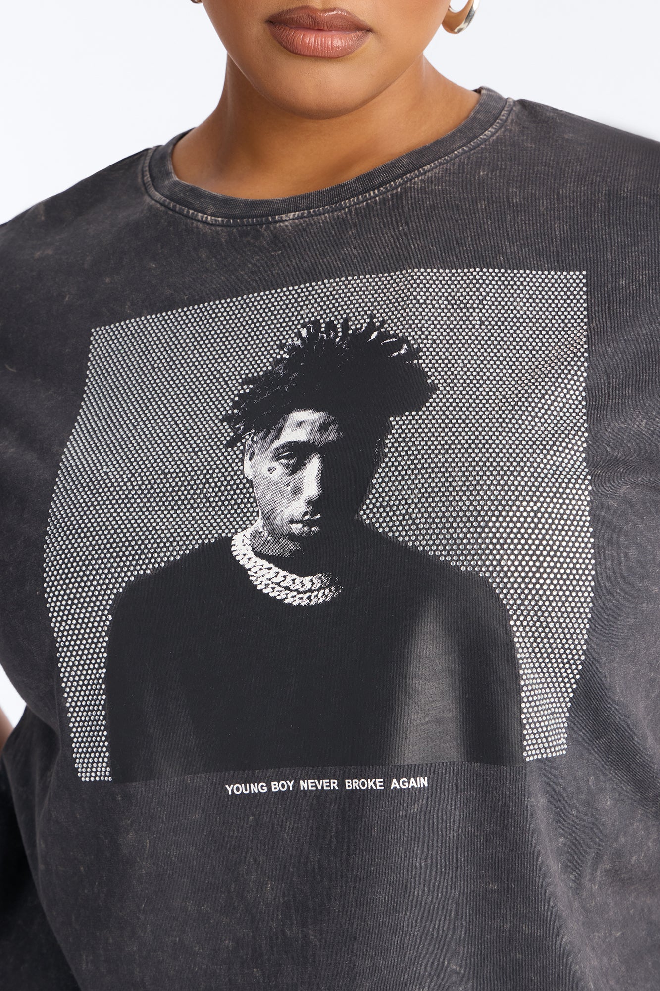 Youngboy Rhinestone Washed Tee - Black Wash