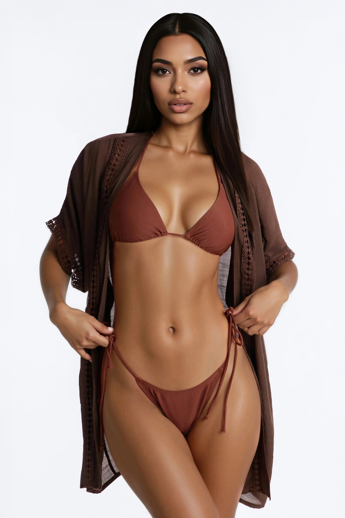 Off Duty Linen Swim Cover Up Shirt - Chocolate Fashion Nova