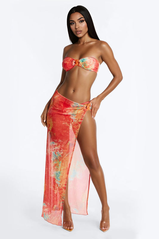 Wherever I Go Bikini And Sarong Set - Orange/combo Fashion Nova