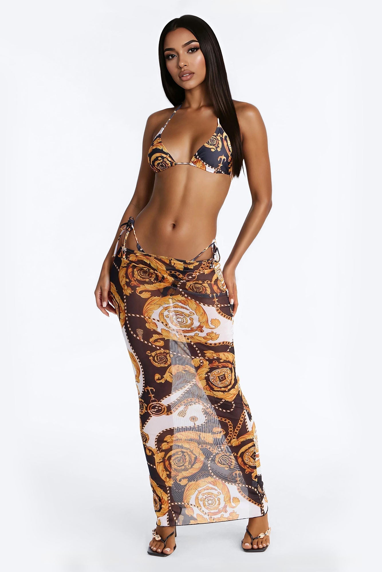 Malibu Moment Bikini And Sarong - Black/combo Fashion Nova