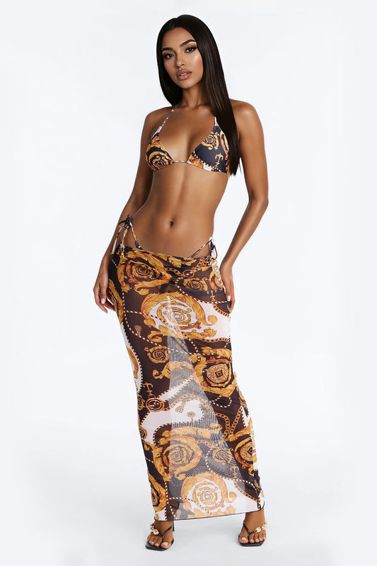 Malibu Moment Bikini And Sarong - Black/combo Fashion Nova