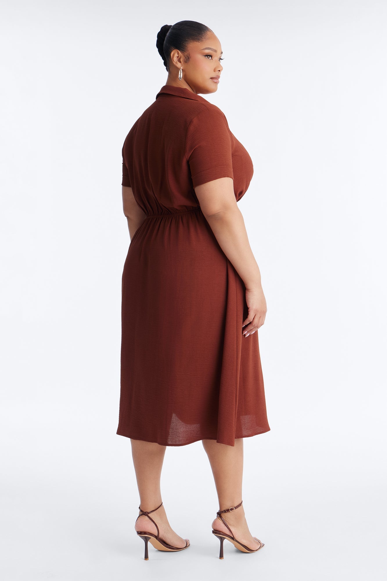 Caroline Cinched Midi Dress - Chocolate