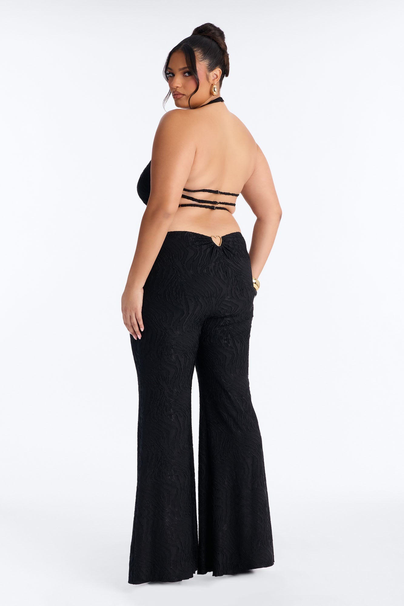 So In Love Textured Halter Flare Pant Set - Black Fashion Nova