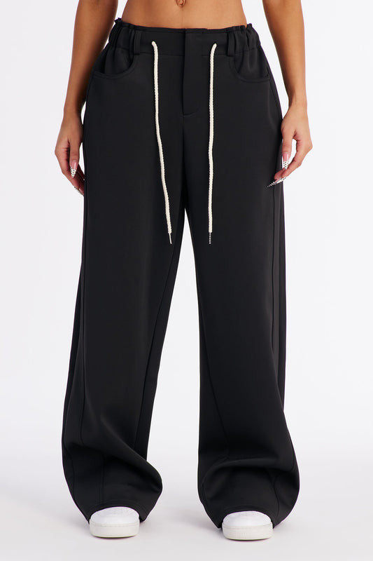 Don't Get Too Comfortable Low Rise Wide Leg Scuba Pant - Black