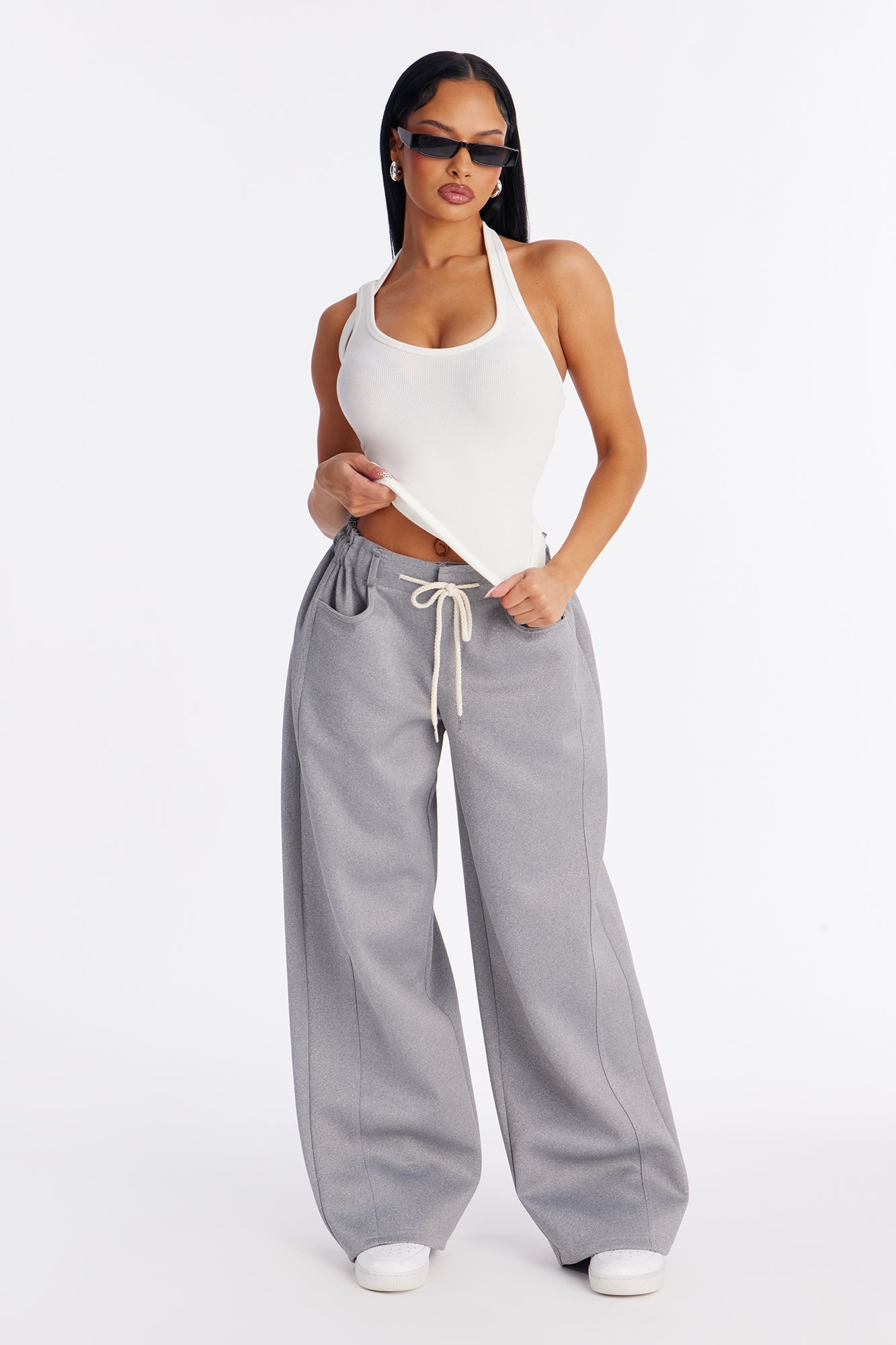 City Streets Ribbed Layered Off Shoulder Halter Top - White