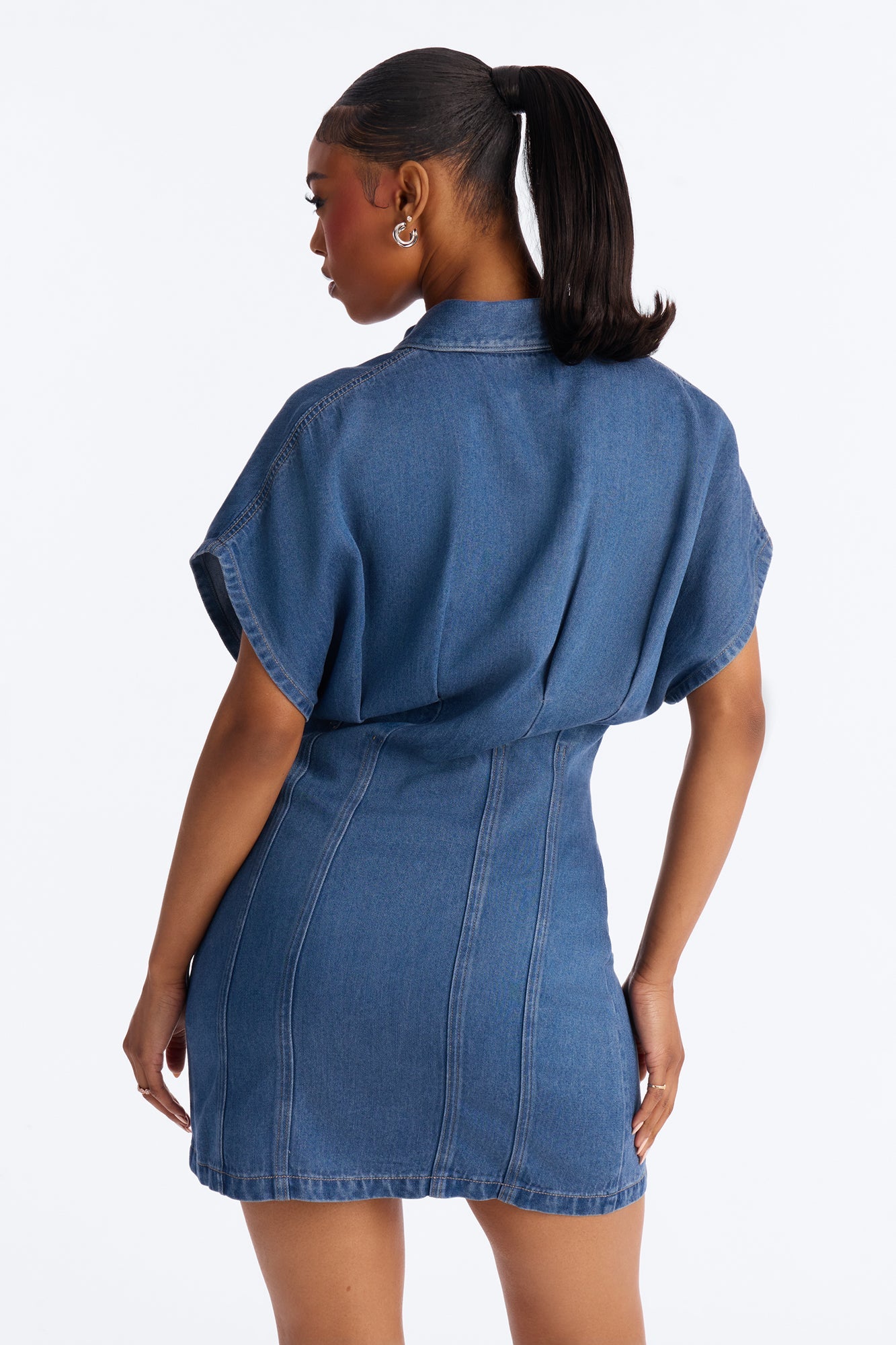 Allise Short Sleeve Denim Mini Dress - Denim