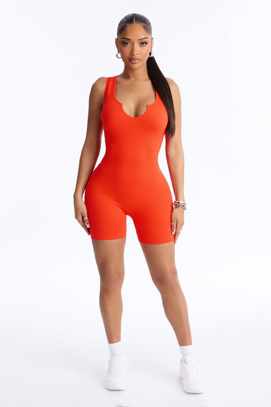 Weekend Errands Seamless Biker Short Romper - Red