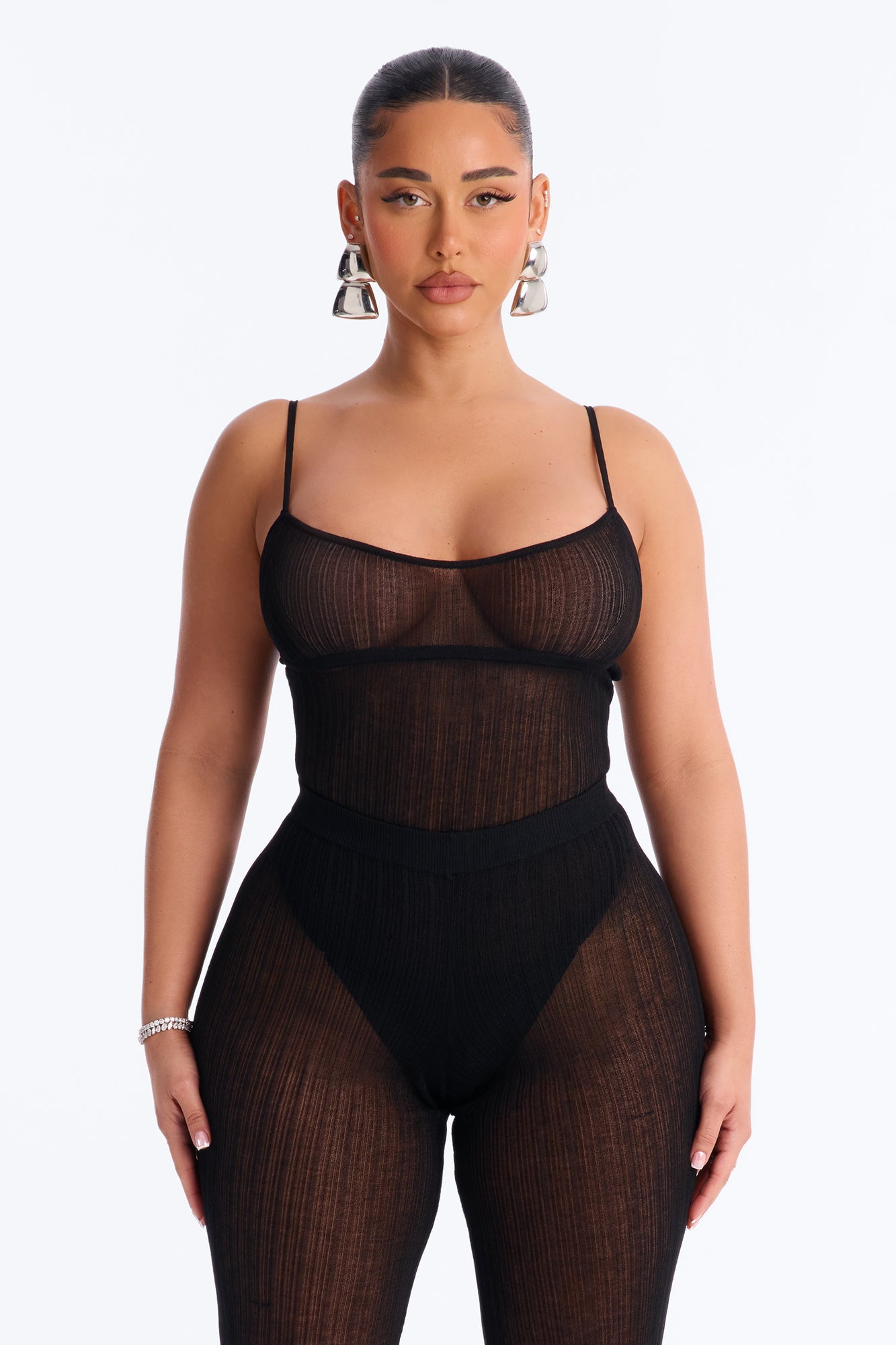 Sienna Sheer Knit Bodysuit - Black Fashion Nova