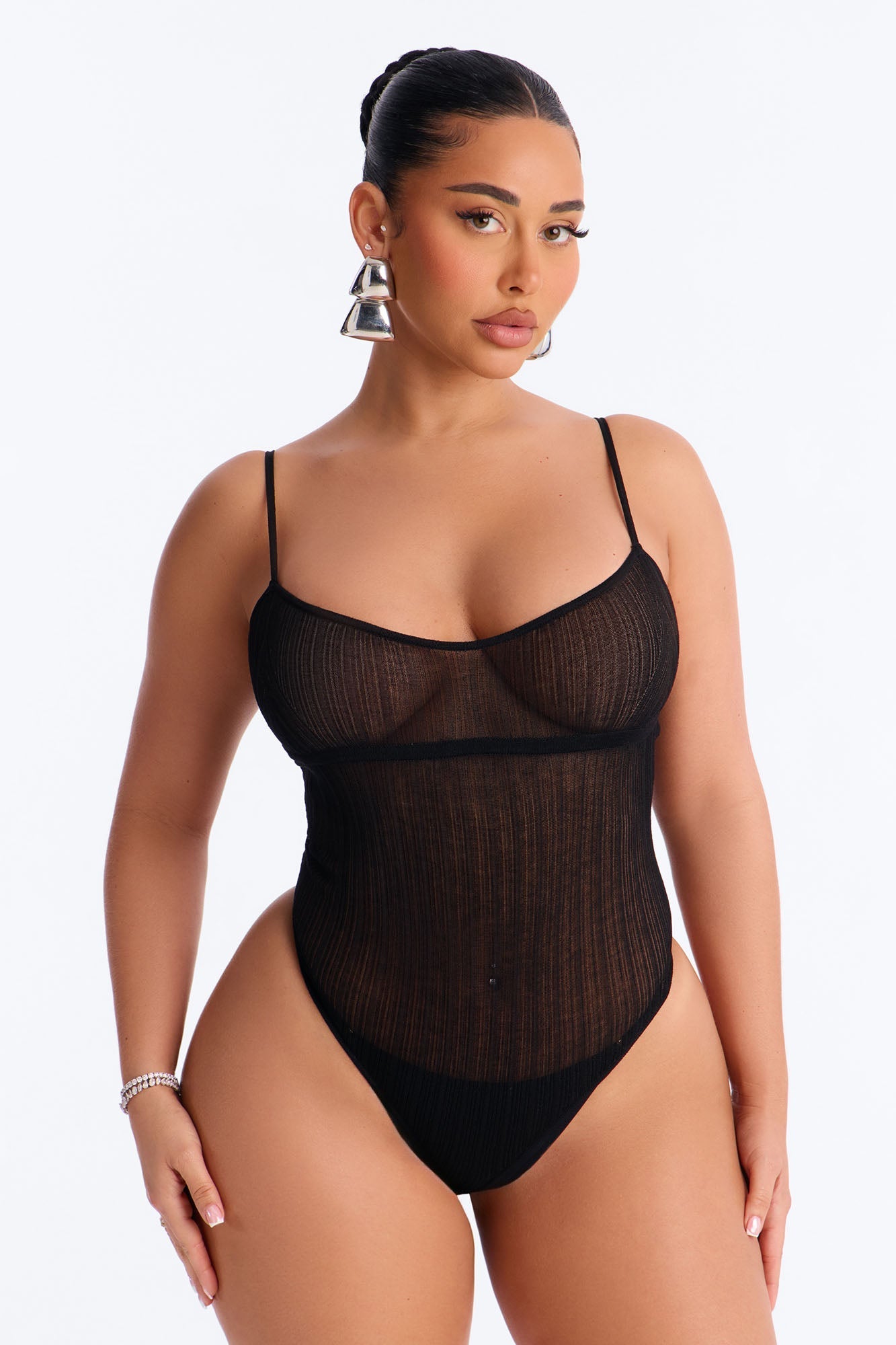Sienna Sheer Knit Bodysuit - Black Fashion Nova
