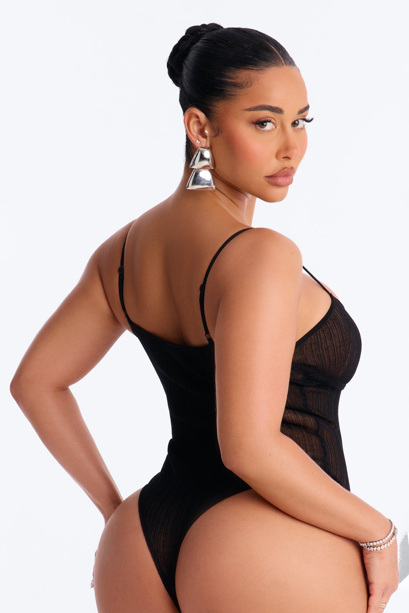 Sienna Sheer Knit Bodysuit - Black Fashion Nova