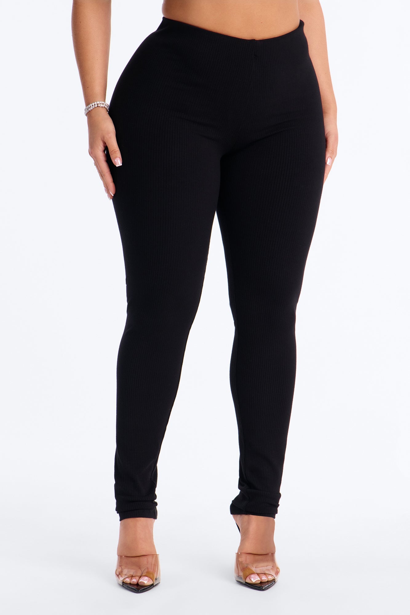 Ultra Ribbed Mid Rise Legging - Black