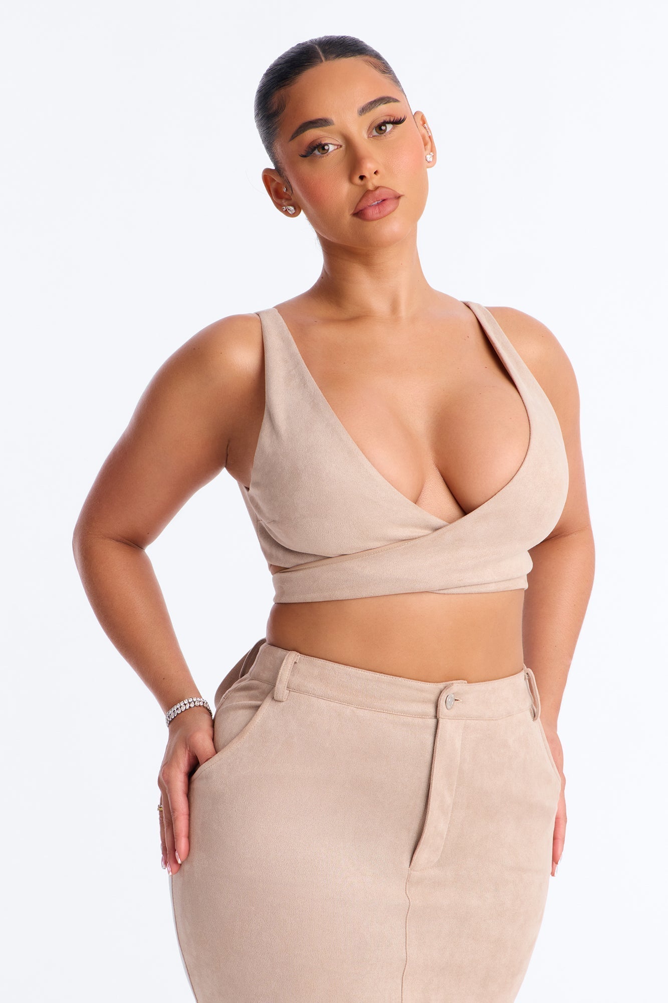 Maxine Faux Suede Skirt Set - Stone Fashion Nova