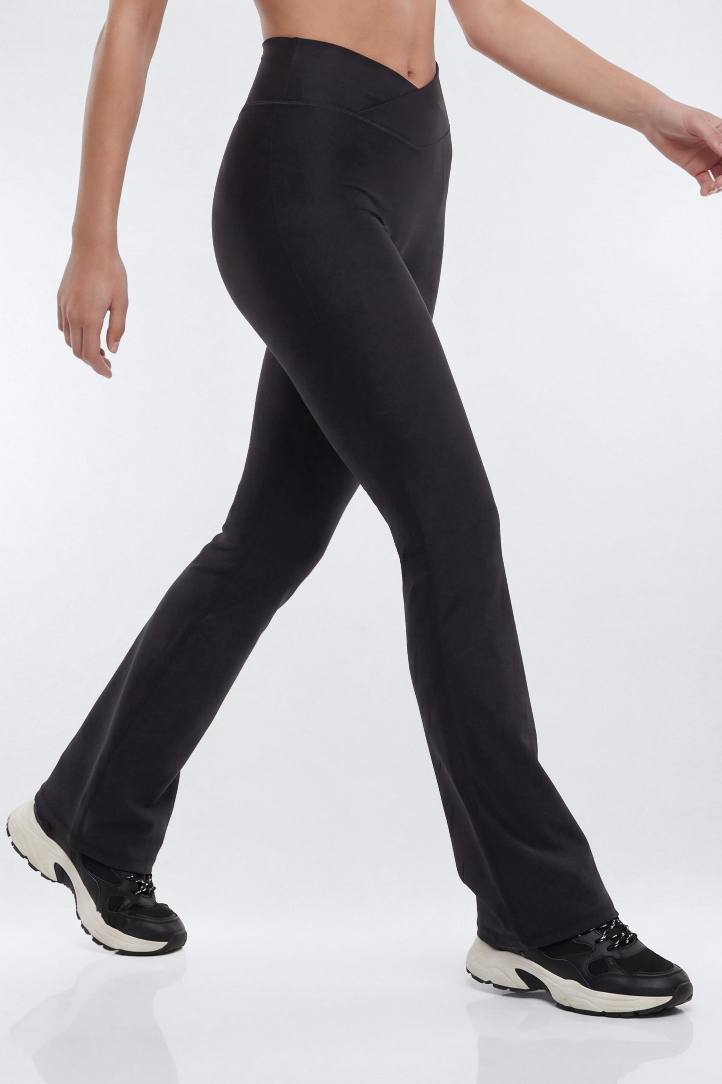 AirSculpt™ 32″ Cross Front Mid Rise Flare Legging - Black Fashion Nova