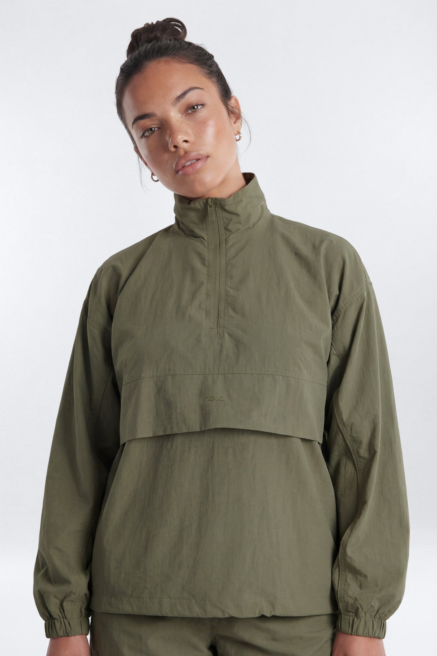 CoreNylon Mock Neck Half Zip Track Jacket - Moss Fashion Nova
