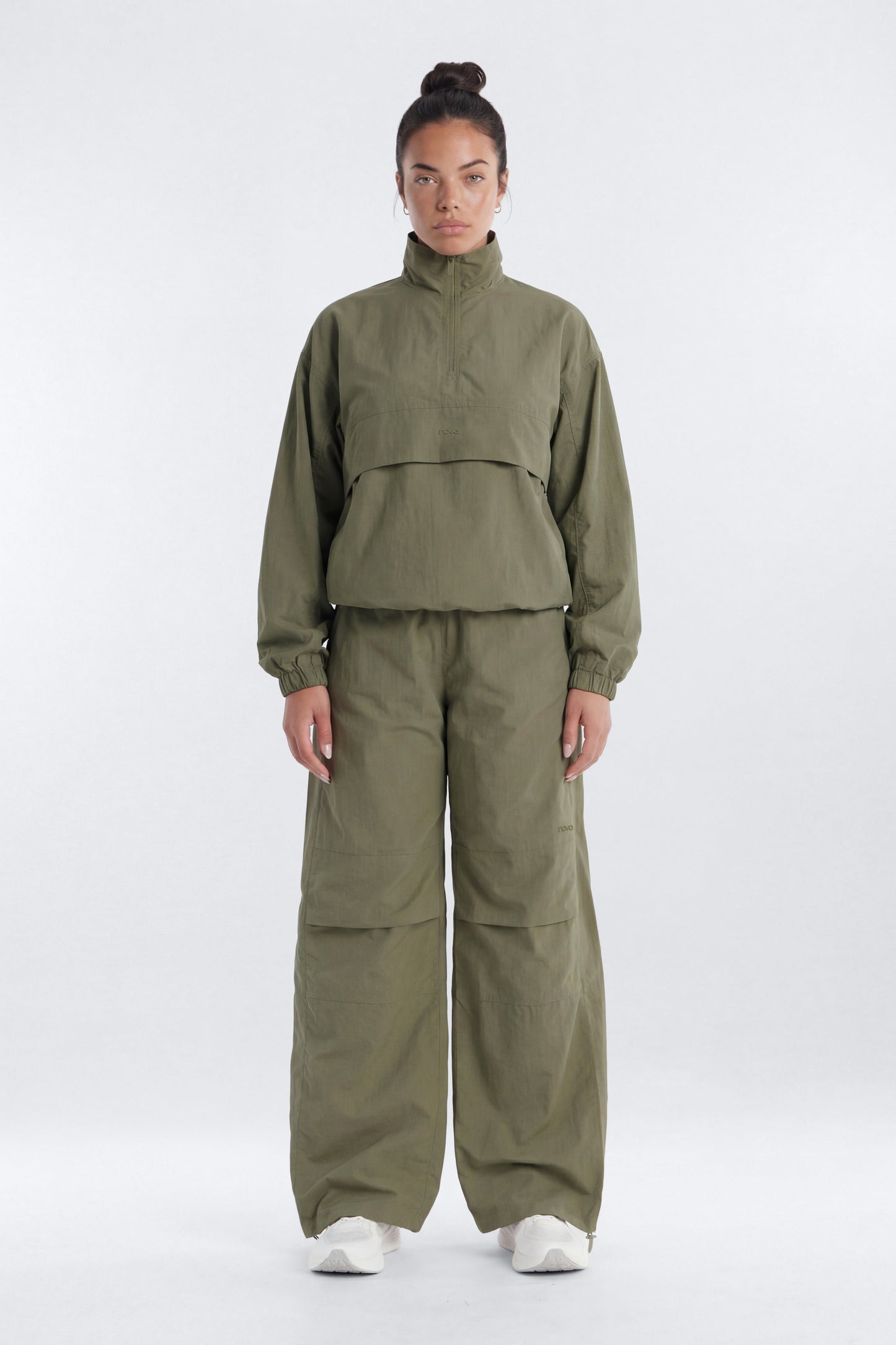 CoreNylon 32″ Wide Leg Track Pant - Moss Fashion Nova