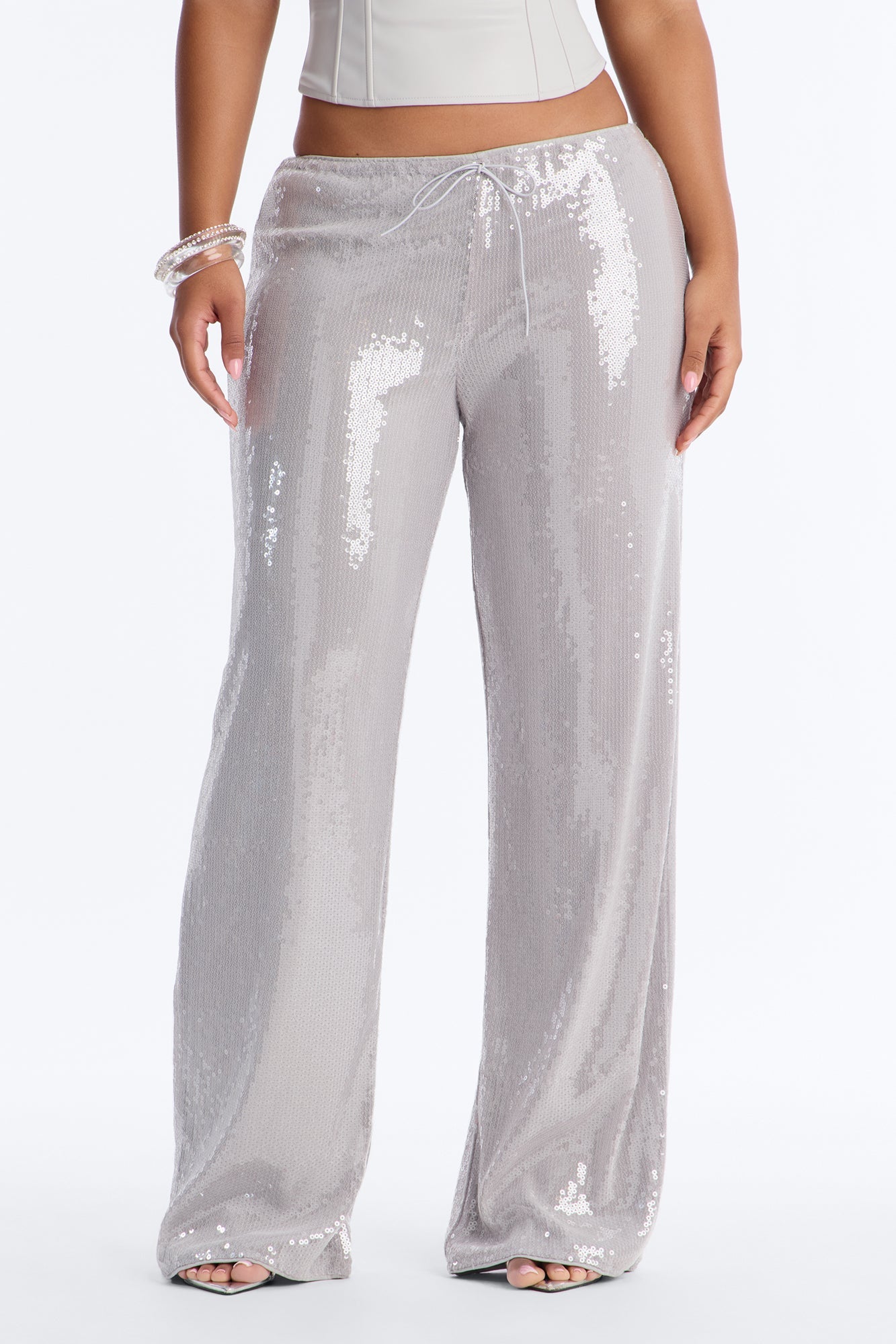 Glow Time Sequin Embellished Pants - Grey