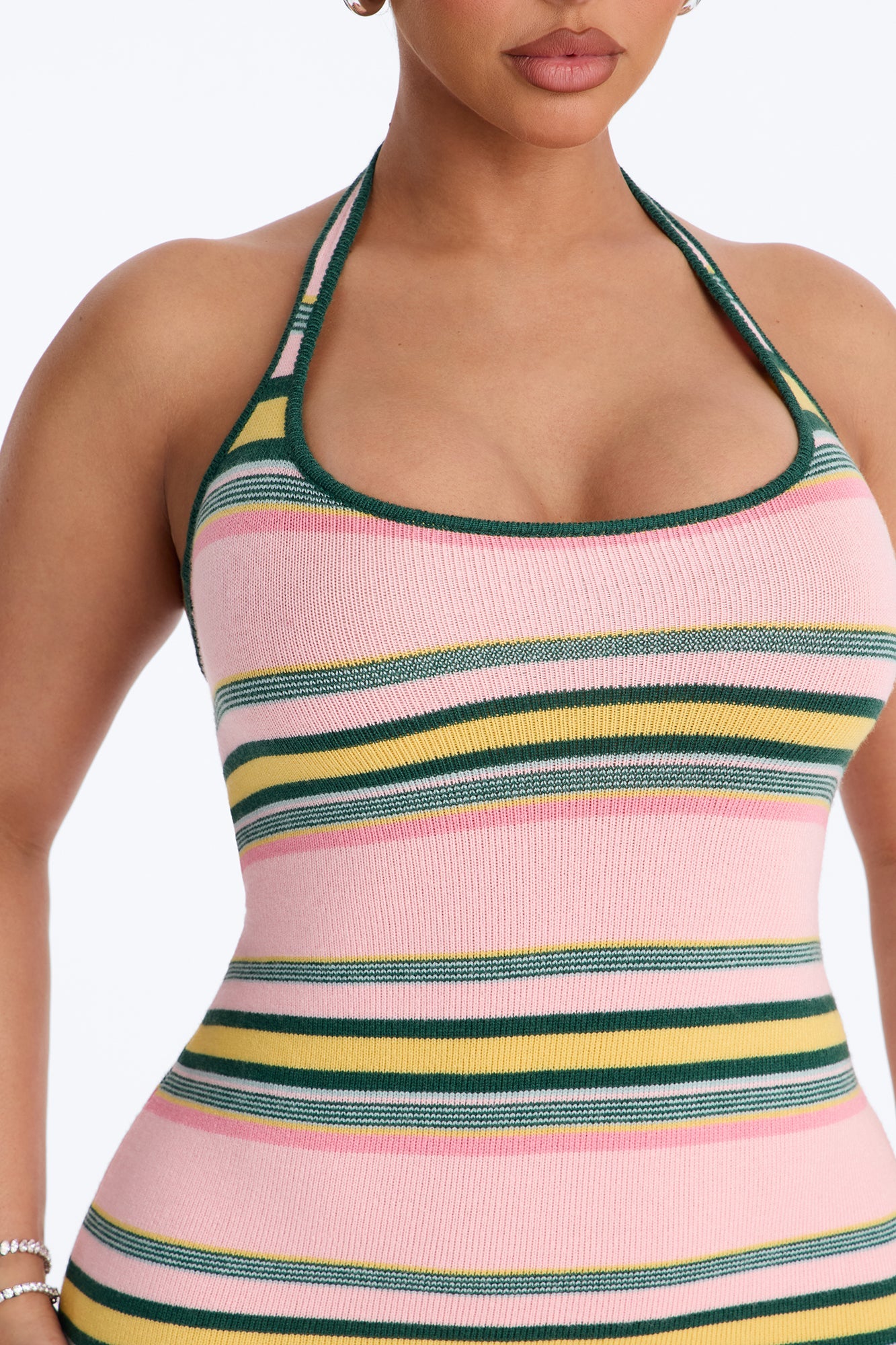 Bennie Halter Striped Sweater Maxi Dress - Pink/combo