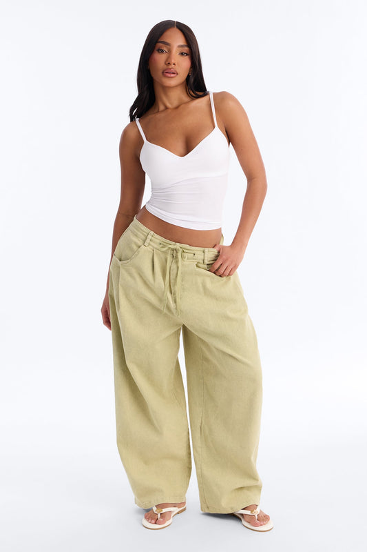 Georgie Washed Twill Barrel Leg Pant 33″ - Green