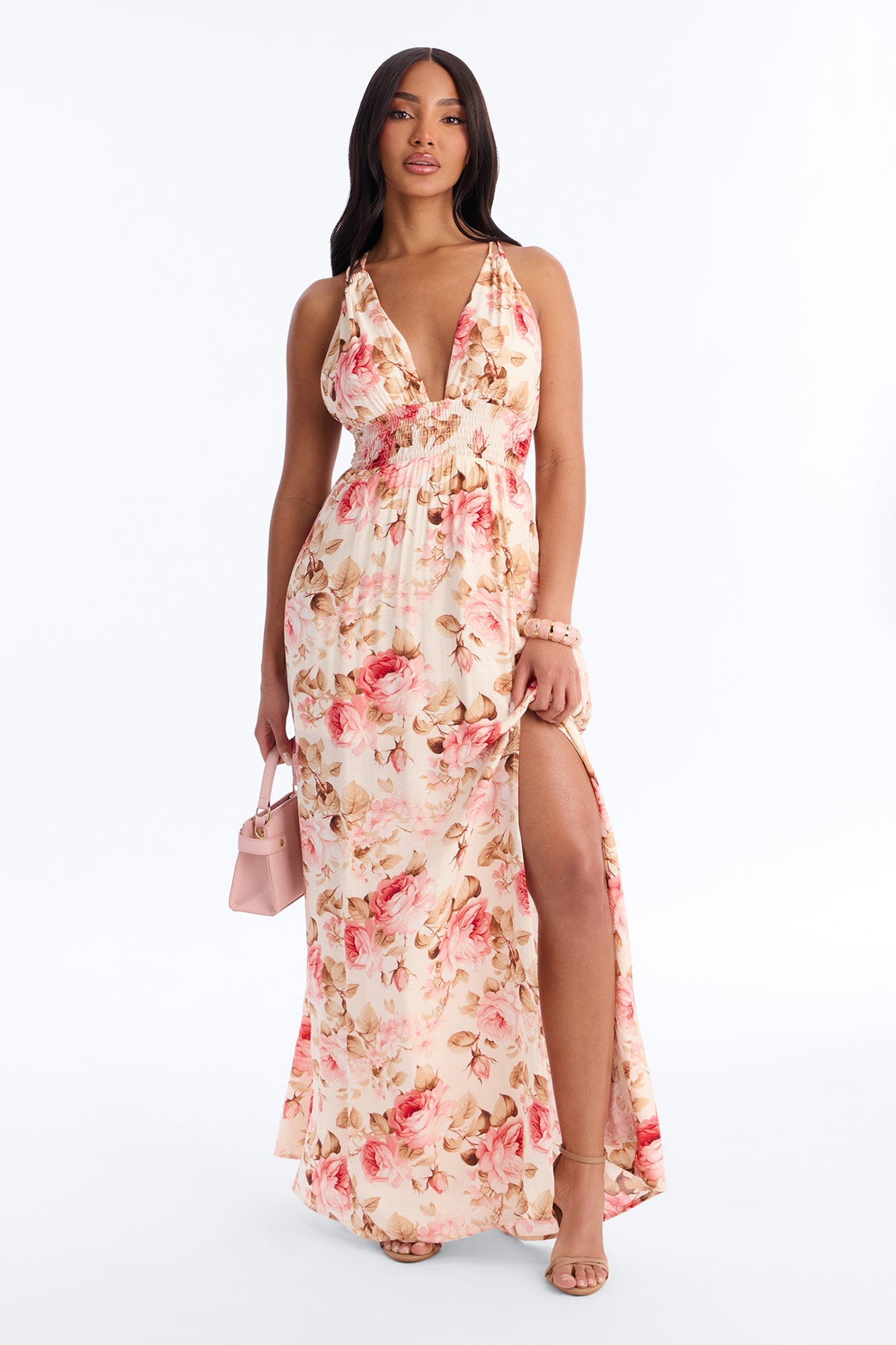 Maisie Smocked Maxi Dress - Pink/combo