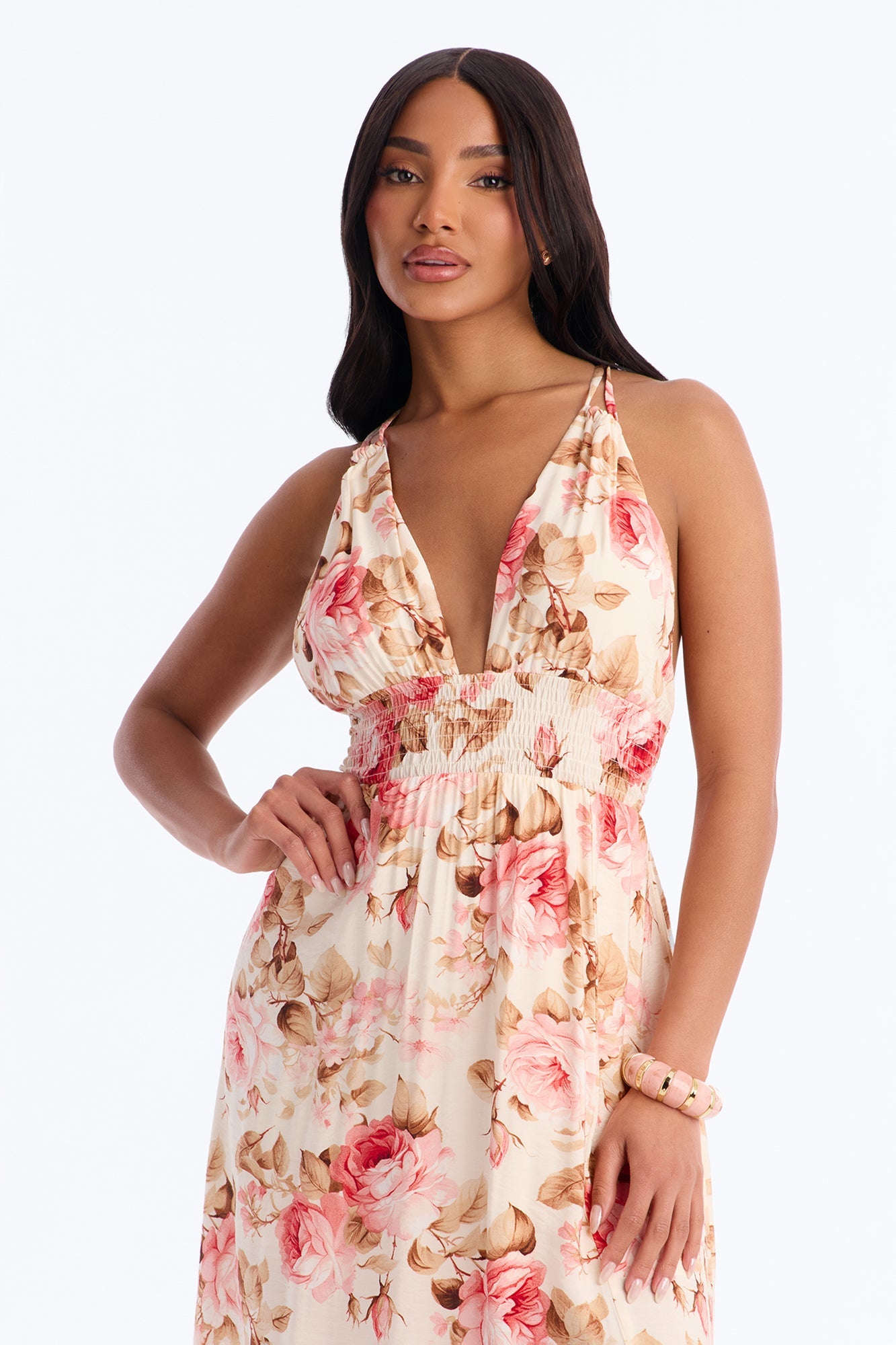 Maisie Smocked Maxi Dress - Pink/combo