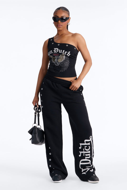Von Dutch Rocker Wide Leg Grommet Pant - Black